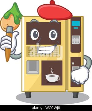 Artist Kaffee Vending Machine isoliert das Maskottchen Stock Vektor