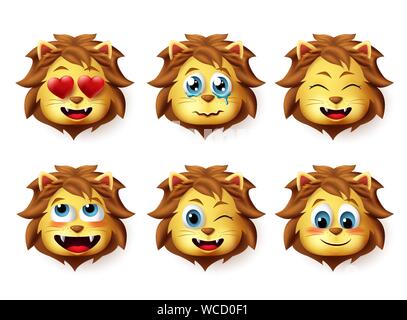 Lion Tier emoji Vektor einrichten. Lions Emoticons mit lustigen und inlove Mimik für Gestaltungselemente in weißem Hintergrund. Stock Vektor