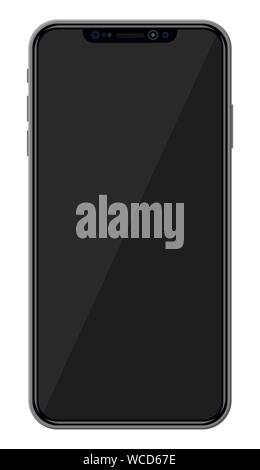 Neue Generation Smartphones mit rahmenlosen Display. Leeren schwarzen Bildschirm. Telefon elektronische Gerät mit Touchscreen. Vector Illustration im flachen Stil Stock Vektor