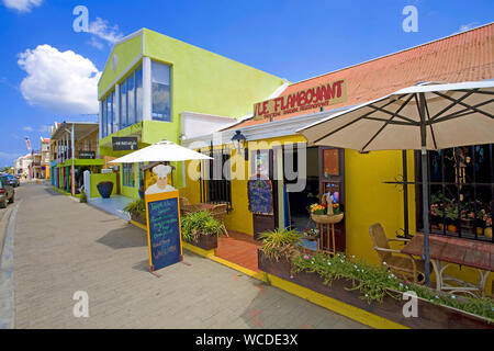 Le Flamboyant, kleines Restaurant im Kaya Grandi, Main Street in der Altstadt von Kralendijk, Bonaire, Niederländische Antillen Stockfoto