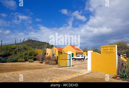 Eingang zu Washington Slagbaai Nationalpark, STINAPA, Bonaire, Niederländische Antillen Stockfoto