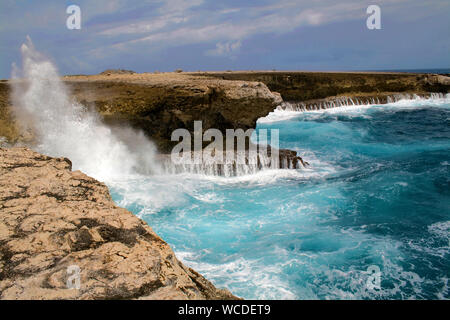 Schwankende Wogen, rauhen Osten von Bonaire, Washington Slagbaai Nationalpark, STINAPA, Bonaire, Niederländische Antillen Stockfoto