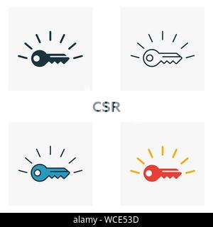 Csr-Symbol gesetzt. Vier Elemente in verschiedenen Stilrichtungen von Business Ethics icons Collection. Kreative csr-Icons, Outline, Farben und Symbole Stock Vektor