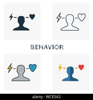 Verhalten Icon Set. Vier Elemente in verschiedenen Stilrichtungen von Business Ethics icons Collection. Kreative verhalten Icons, Outline, farbige und flach Stock Vektor