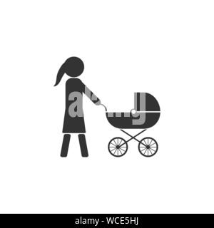 Mutter, Kinderwagen Symbol. Vector Illustration, flache Bauform. Stock Vektor
