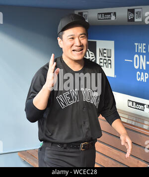 Masahiro Tanaka der New York Yankees in der Major League Baseball Spiel im Dodger Stadium am August 23, 2019 in Los Angeles, United States. Quelle: LBA/Alamy leben Nachrichten Stockfoto