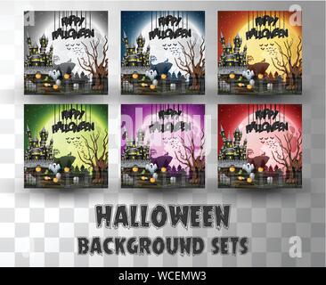 Halloween cartoon Silhouette Hintergrund mit unterschiedlichen Farbe Szene Stock Vektor