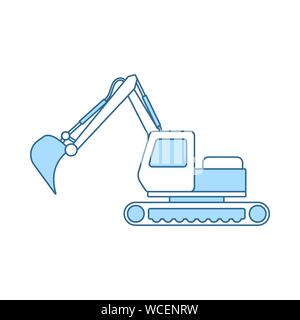 Symbol des Baggers. Dünne Linie mit blauer Füllung Design. Vector Illustration. Stock Vektor