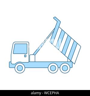 Symbol der Tipper. Dünne Linie mit blauer Füllung Design. Vector Illustration. Stock Vektor