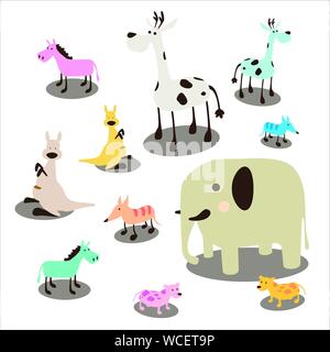 Tiere illustration Vektor icon doodle Pastell horse elephant Hund Fox giraffe Ratte Wild life wild lebende Tiere Stock Vektor