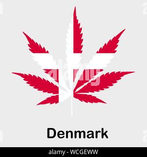 Flagge in Form von Cannabis leaf. Das Konzept der Legalisierung von Marihuana, Cannabis in Dänemark Stock Vektor