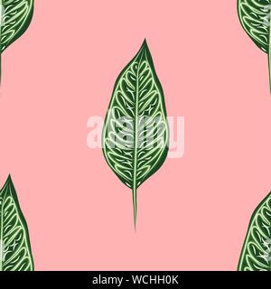 Nahtlose Muster, dunkel grün, weiß Ficus elastischem Blätter auf hellen Hintergrund Stock Vektor