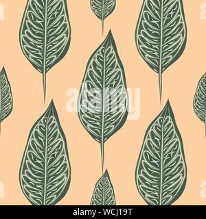 Nahtlose Muster, dunkel grün, weiß Ficus elastischem Blätter auf hellen Hintergrund Stock Vektor