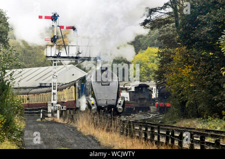 Ein Bild von der North Yorkshire Railway bei Grosmont, North Yorkshire, Großbritannien Stockfoto