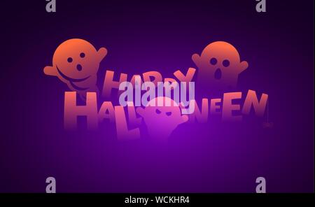 Süß und Spooky Halloween Geister mit Happy Halloween Text. Vector Illustration. Stock Vektor