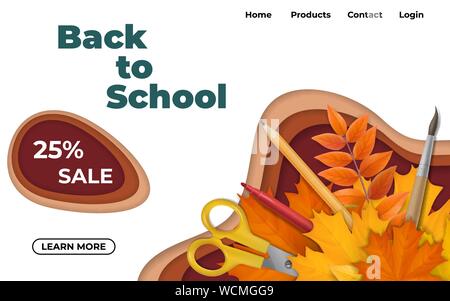 Zurück zu Schule für Gestaltung mit Papier wellen. Stock Vektor