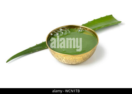 Grüne Savon noir, schwarze Seife, mit Aloe Extrakt und Frische Aloe Blatt auf weißem Hintergrund Stockfoto