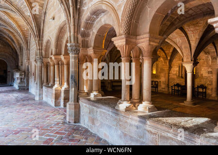 Aragon, Spanien - 11 August, 2019: Der berühmte Zisterzienserkloster Veruela, in Aragon, Spanien. Stockfoto