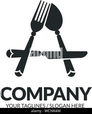 Brief eine Gabel, Löffel und Messer Logo Designs Inspiration Vector Illustration Stock Vektor