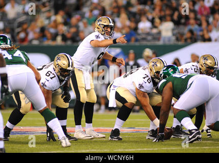 August 24, 2019 - August 24, 2019 - New Orleans Saints Quarterback Drew Brees (9) leitet die Handlung während das Spiel gegen die New York Jets. Das Spiel war an Met Life Stadium, East Rutherford, NJ (Credit Bild: © Bennett CohenZUMA Draht) gespielt Stockfoto