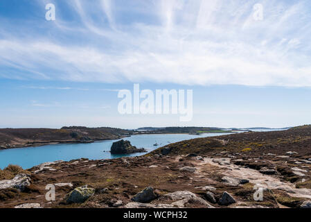 Tresco, Aussicht nach Süden Osten aus der Nähe von Pipers Bohrung Stockfoto