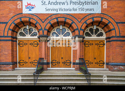 Die Vorderseite des St. Andrew's Presbyterian Church in Victoria, British Columbia. Stockfoto