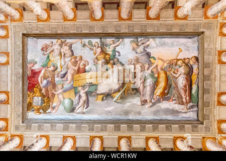 Fresko der Synode der Götter an der Decke der Halle der Brunnen, Villa d'Este, Tivoli, Latium, Italien Stockfoto