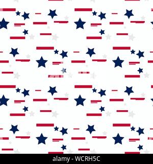 Stars and Stripes Grunge Abstrakte nahtlose Muster, farbige als USA-Flagge. Vector Illustration der Sterne und Streifen Grunge Hintergrund für Feier Stock Vektor