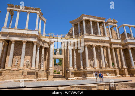 In MERIDA, SPANIEN - Juni 9, 2019: antike Römische Theater in Mérida, Spanien. Durch die Römer am Ende des 1.Jahrhundert erbaut oder im frühen 2. Jahrhundert Stockfoto