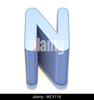 Blauen extrudierten font Buchstaben N 3D-Render Abbildung auf weißem Hintergrund Stockfoto
