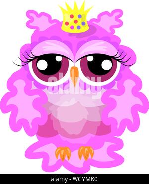 Glamouröse rosa Owl-Prinzessin mit Krone, Muster mit der Wirkung von Volumen Stock Vektor