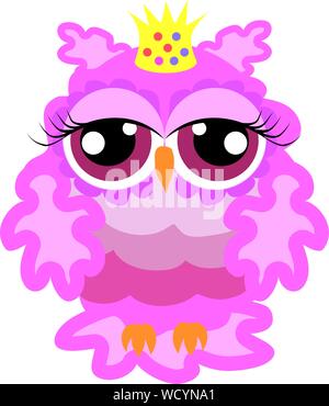 Glamouröse rosa Owl-Prinzessin mit Krone Stock Vektor