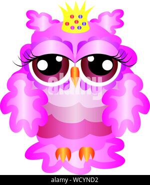 Glamouröse rosa Owl-Prinzessin mit Krone, Muster mit der Wirkung von Volumen Stock Vektor