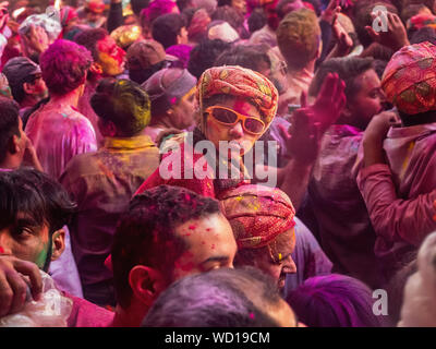 Die einheimischen Feiern Holi Holiday, Mathura, Uttar Pradesh, Indien, Asien Stockfoto