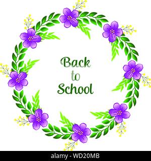 Beschriftung der zurück in die Schule, mit Skizze der hellen lila Kranz Rahmen. Vektor Stock Vektor
