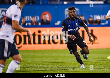 Montreal, Quebec, Kanada. 28 Aug, 2019. August 28, 2019: Blick auf Montreal Impact vorwärts Orji Okwonkwo (18) Während die Vancouver Whitecaps in Montreal Impact Spiel bei Saputo Stadium in Montreal, Quebec. David Kirouac/CSM Credit: Cal Sport Media/Alamy leben Nachrichten Stockfoto