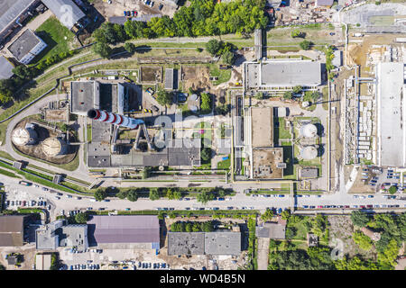 Birds Eye View auf den industriellen Bereich mit Kraftwerk Gebäude und Lager.Drone Fotografie Stockfoto