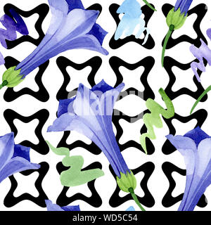 Blau Engelstrompeten floral botanischen Blumen. Aquarell Hintergrund Abbildung. Nahtlose Muster. Stockfoto