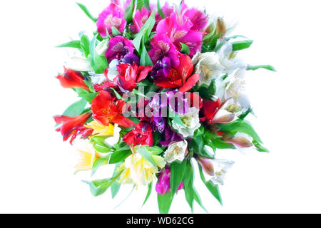 Mehrfarbige alstroemeria Lilien Blume runde Blumenstrauß Soft Focus auf weißem Hintergrund, verwischt lily Blumen dekorativ Design Element Stockfoto