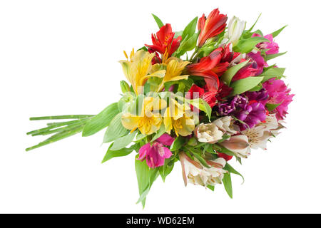 Mehrfarbige alstroemeria Blumen, Blumenstrauß auf weißem Hintergrund closeup, Lily Blütentrauben für Holiday Poster dekorative Element isoliert Stockfoto