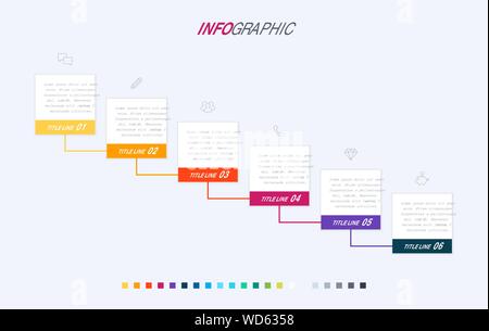 Infografik Timeline design Vector. 6 Schritte, Diagramm workflow Layout. Vektor Infografik timeline Vorlage. Stock Vektor