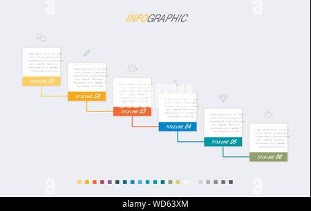 Bunte Diagramm, infografik Vorlage. Timeline mit 6 Schritten. Modulare Workflow für das Geschäft. Vektor Design. Stock Vektor