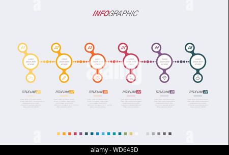 Infografik Timeline design Vector. 6 Schritte, abgerundete workflow Layout. Vektor Infografik timeline Vorlage. Stock Vektor