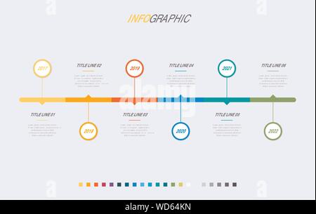 Bunte Diagramm, infografik Vorlage. Timeline mit 6 Schritten. Kreis Workflow für das Geschäft. Vektor Design. Stock Vektor
