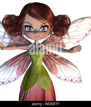 Digital gerenderte Abbildung: cartoon Blossom fairy auf weißem Hintergrund. Stockfoto