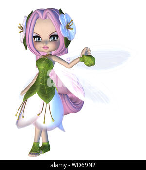 Digital gerenderte Abbildung: eine niedliche Fee in geblümten Kleid. Stockfoto