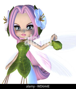 Digital gerenderte Abbildung: eine niedliche Fee in geblümten Kleid. Stockfoto