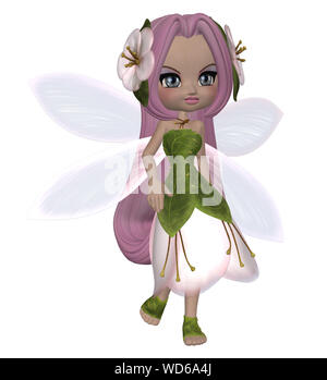 Digital gerenderte Abbildung: eine niedliche Fee in geblümten Kleid. Stockfoto