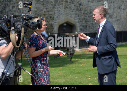 Adam Price MS - Mitglied der Welsh Assembly (Carmarthen East und Dinefwr) und seit 2018 Vorsitzender von Plaid Cymru - College Green, Westminster, August 2019 Stockfoto