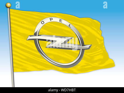 Opel Auto Industrie, Fahne mit Logo, Illustration Stockfoto